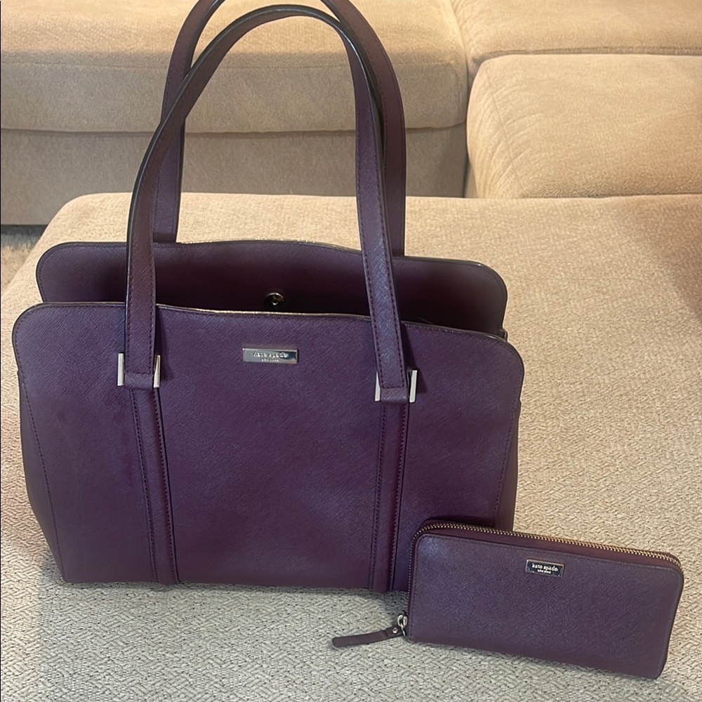 Purple Leather Handbag and Wallet Set